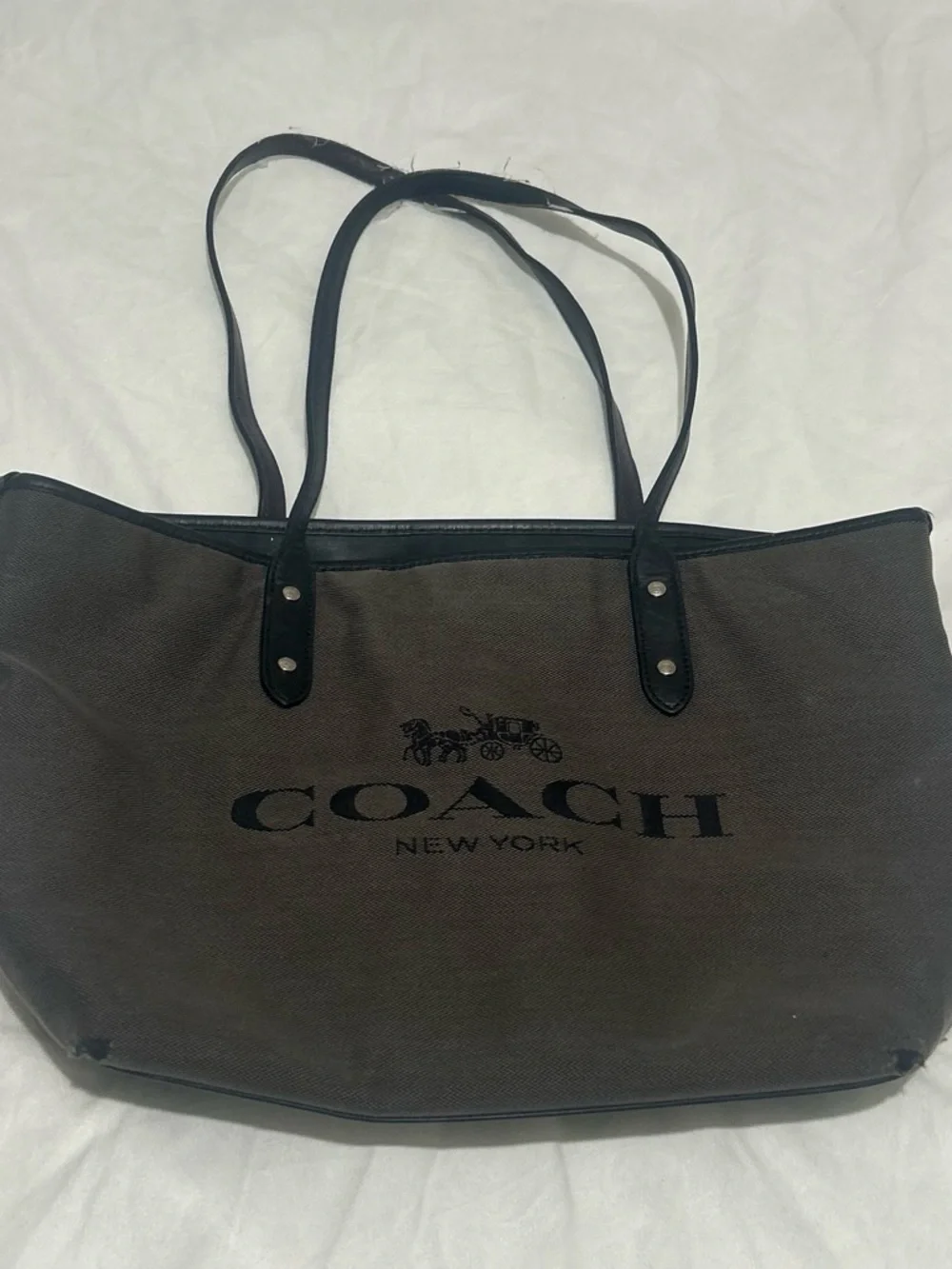 Coach Brown Canvas Tote with Black Trim